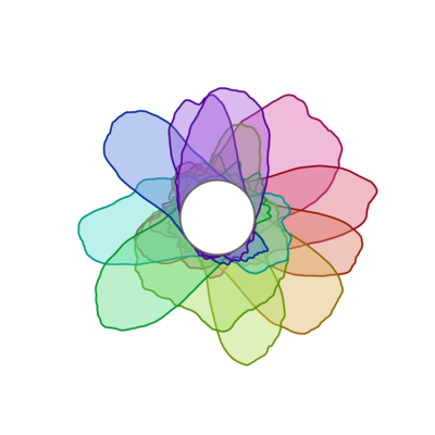 The site logo: overlapping translucent petals in blue, purple, pink, green, and yellow arranged in a ring around an empty centre, each petal a feature visualization of a curve detector neuron.